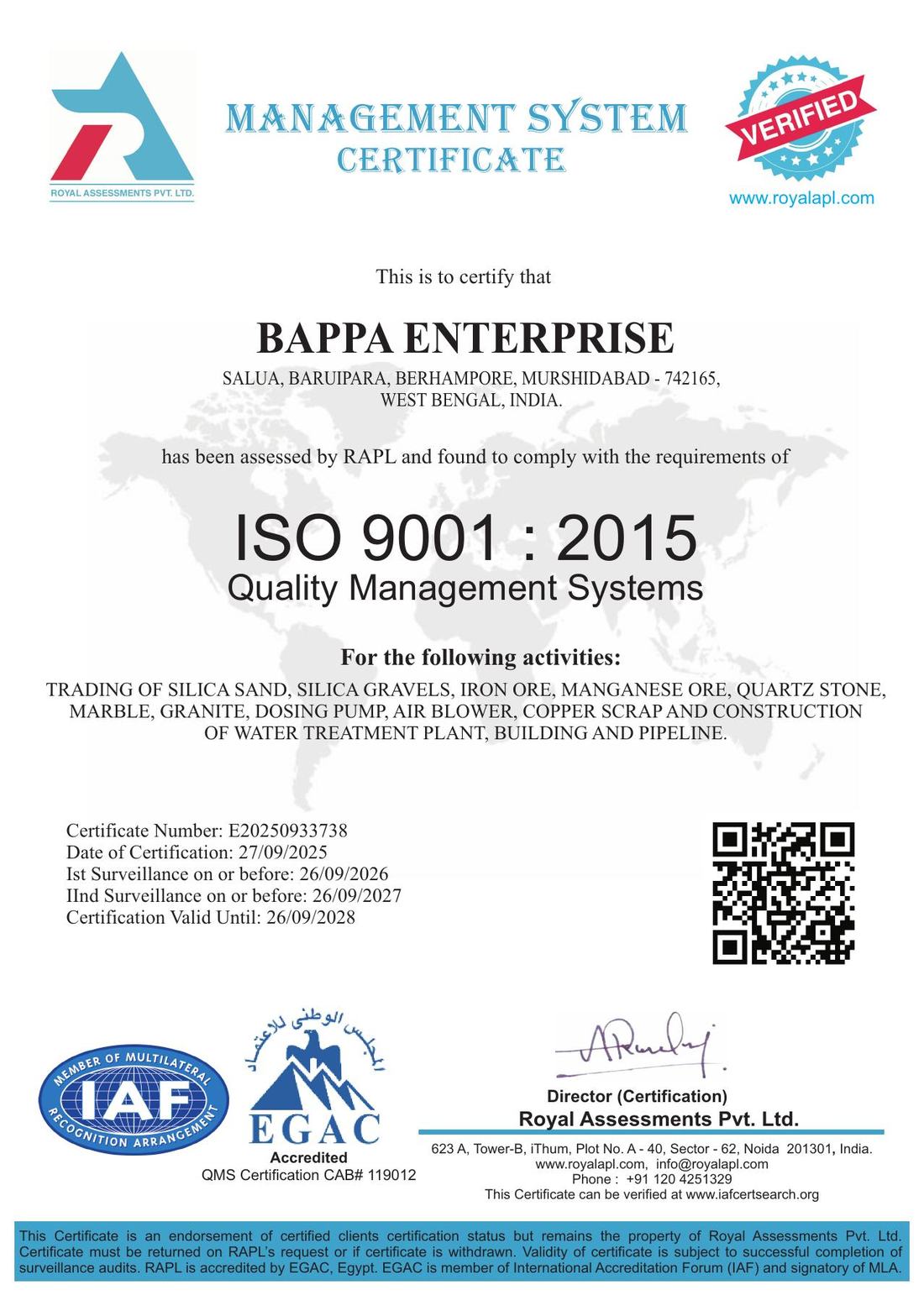 ISO 9001:2015 certificate